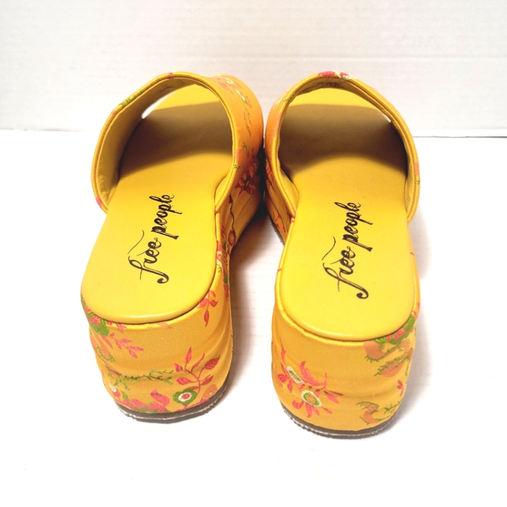NWOT FREE PEOPLE Harbor Yellow Brocade Flatform Mules - Picture 3 of 11